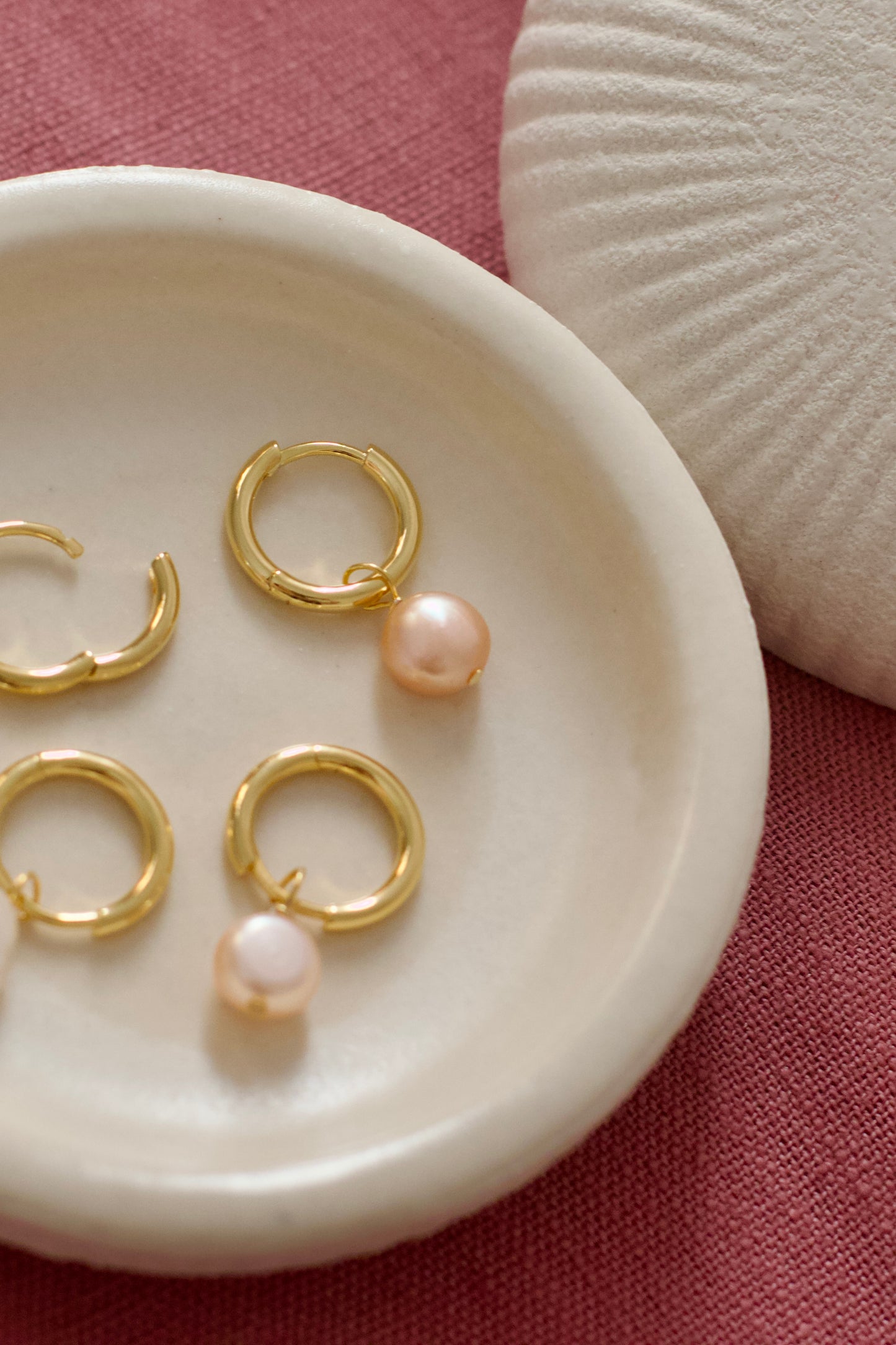 Clara Pink Pearl Huggie Earrings