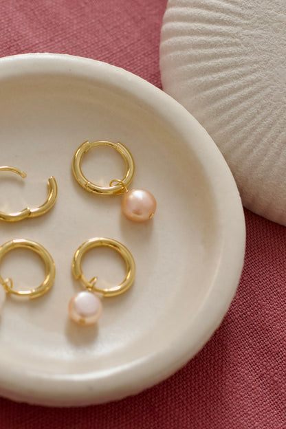 Clara Pink Pearl Huggie Earrings