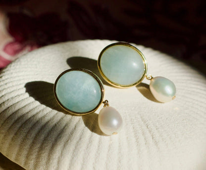 Maris Aquamarine Pearl Drop Earrings