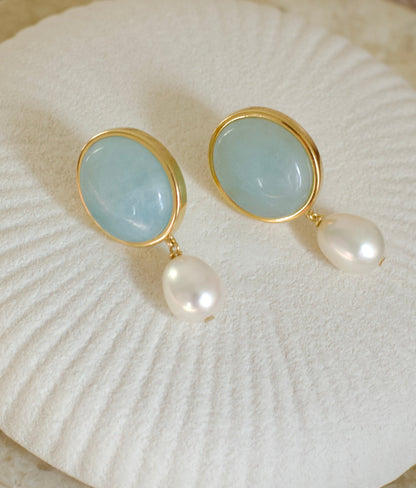 Maris Aquamarine Pearl Drop Earrings