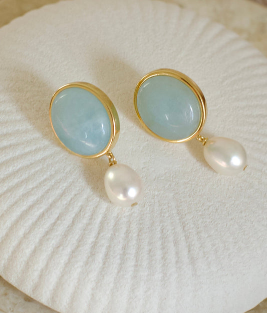 Maris Aquamarine Pearl Drop Earrings