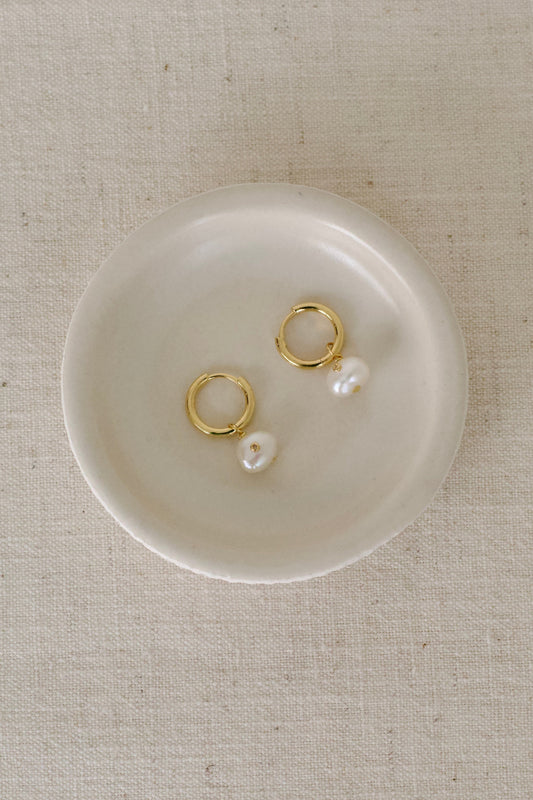 Clara White Pearl Huggie Earrings